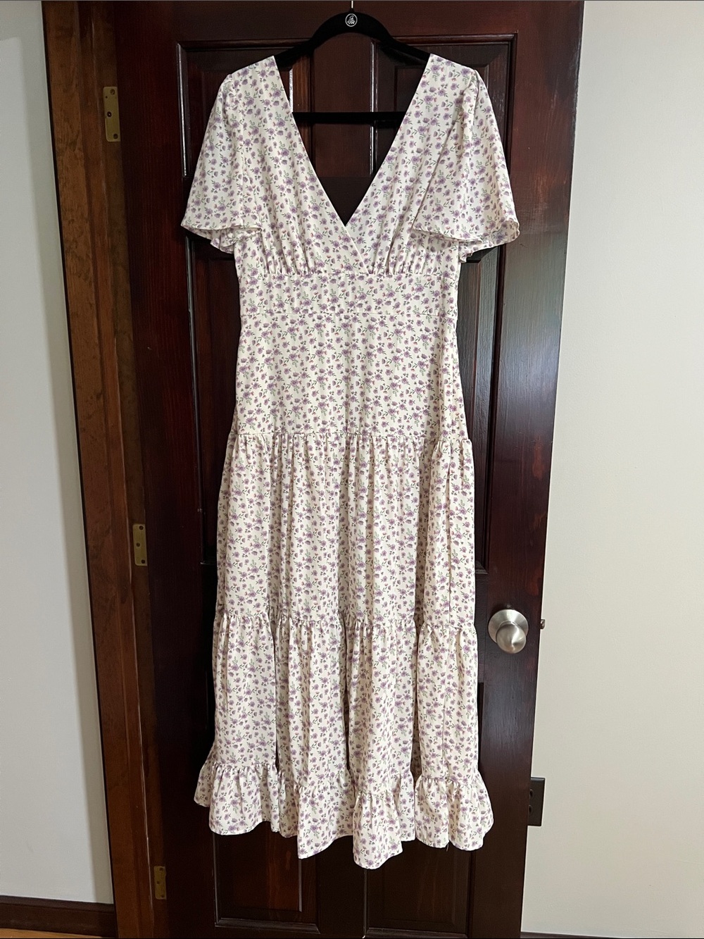 Vici Cream Maxi Dress with Lavender Floral Print